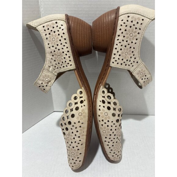 Rieker Mirjam 53 Rieker beige leather Mary Jane shoes with a laser-cut design si - Picture 5 of 7